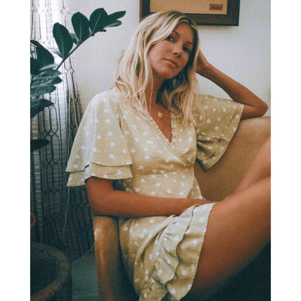 Billabong x Salty Blonde Ruffle Matcha Green Mini Dress - Picture 2 of 7